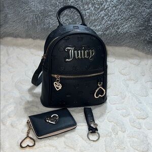 Juicy Couture Black Mini Embossed Backpack with Gold Accents